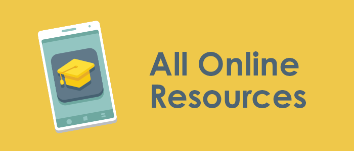 All Online Resources graphic using mobile phone icon with graduation cap imposed on top