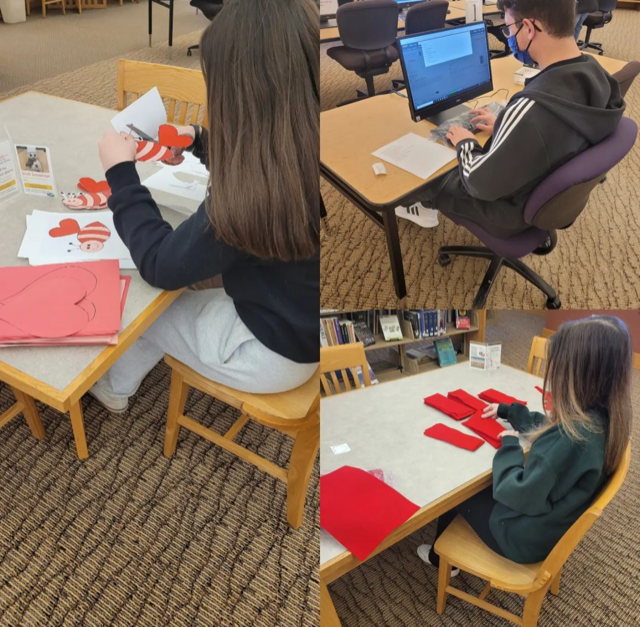 Teens making crafts during volunteer program